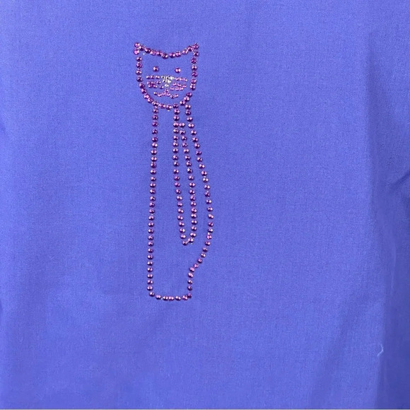 vintage grandma purple Button down shirt with rhinestone cats size medium - Picture 6 of 10